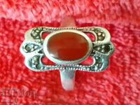 Old silver ring semi-precious stones marking