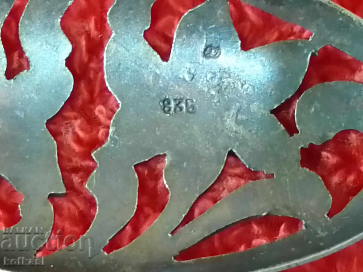 Аукцион Стара сребърна 835 брошка цветя ниело