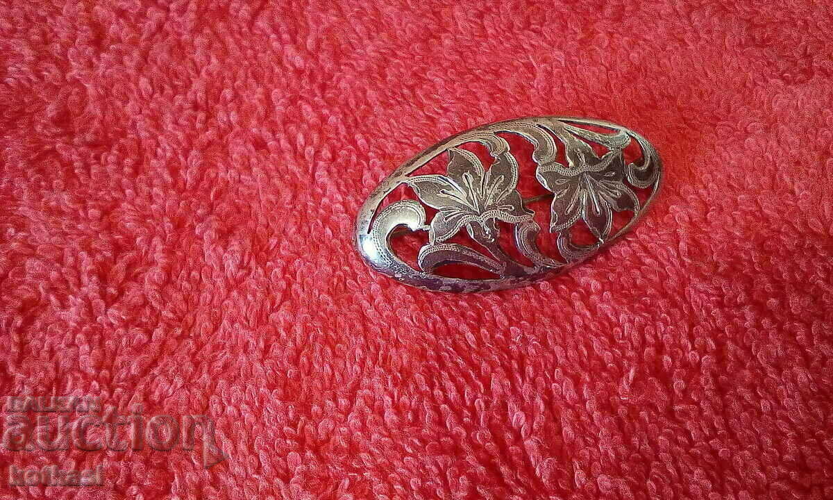 Old silver 835 niello flower brooch - 5 Old silver 835 niello flower brooch - 5