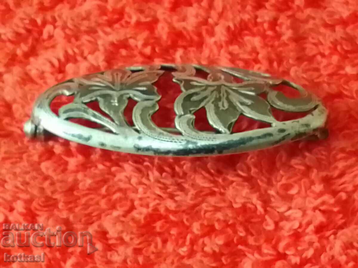 Old silver 835 niello flower brooch - 5