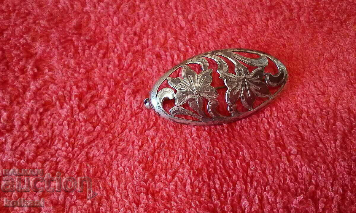 Old silver 835 niello flower brooch - 6 Old silver 835 niello flower brooch - 6