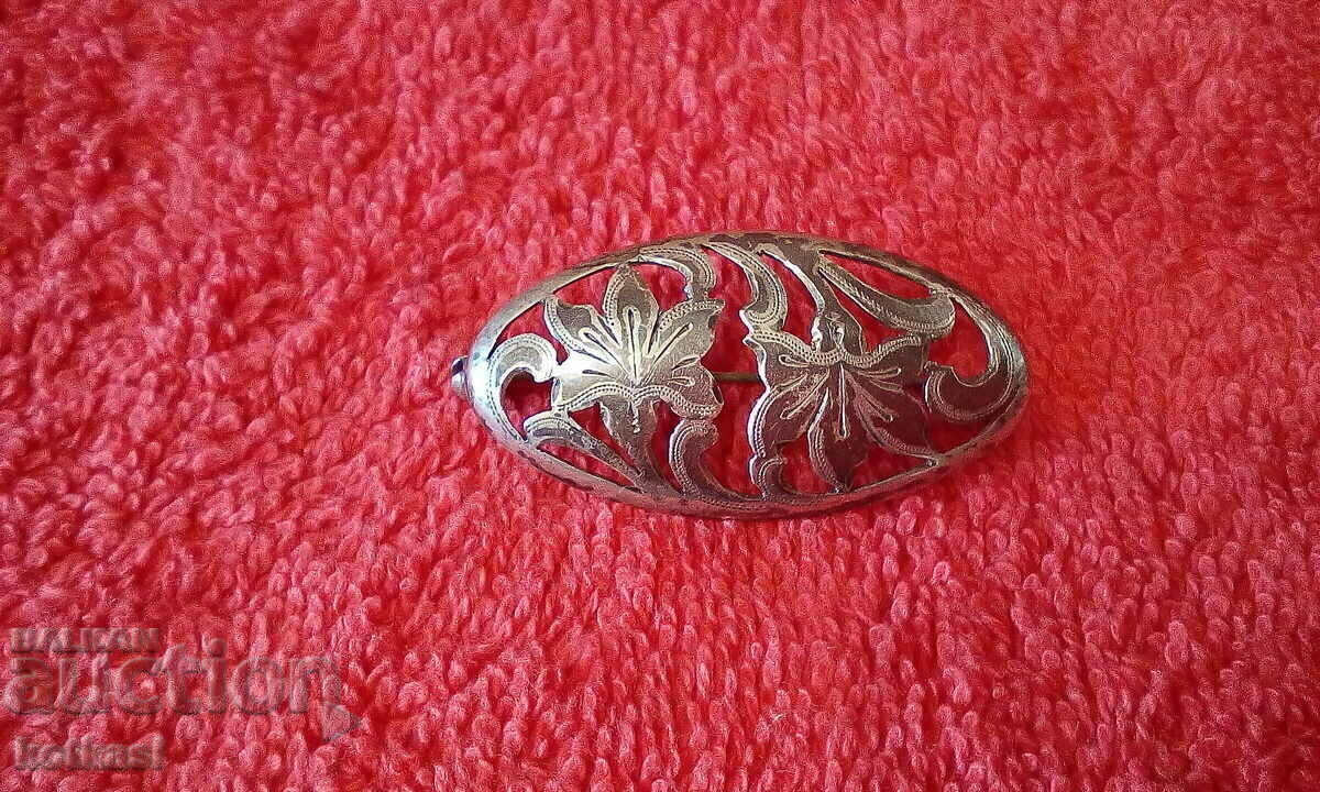 Old silver 835 niello flower brooch