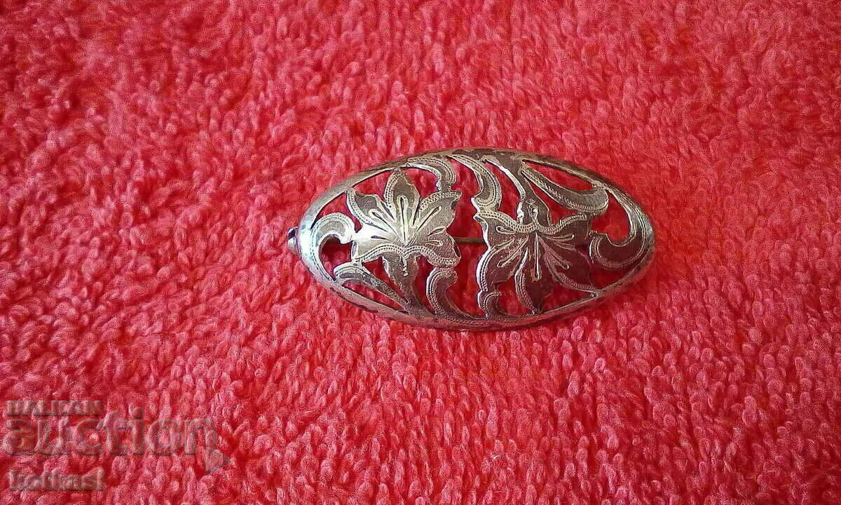 Old silver 835 niello flower brooch