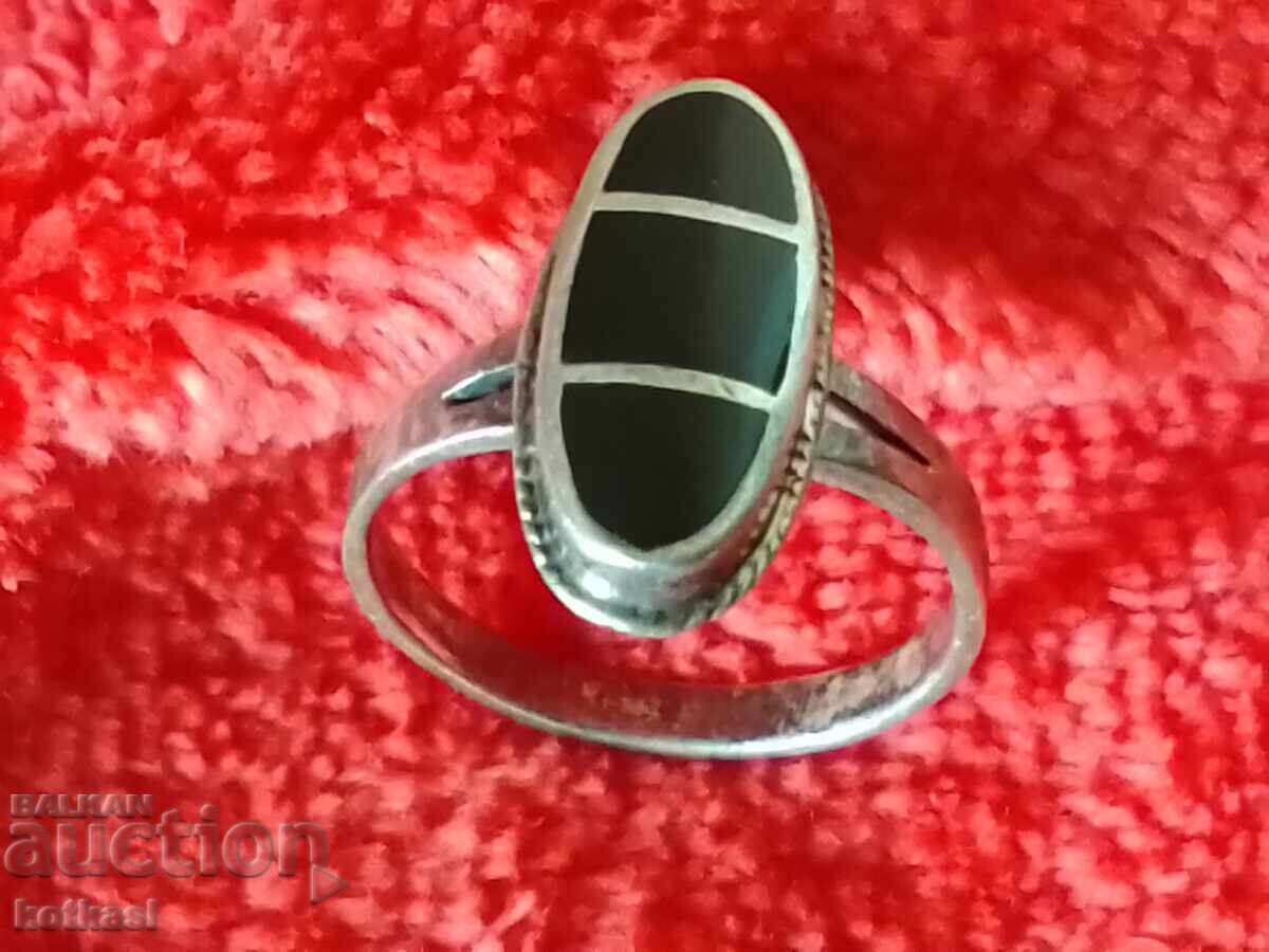 Стар сребърен 925 пръстен полуск камъни маркировки