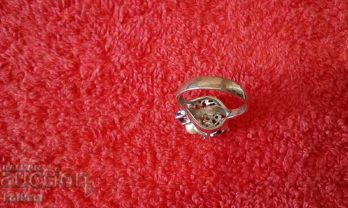 Auction Old silver 925 ring semi-precious stone marking pearl Auction Old silver 925 ring semi-precious stone marking pearl