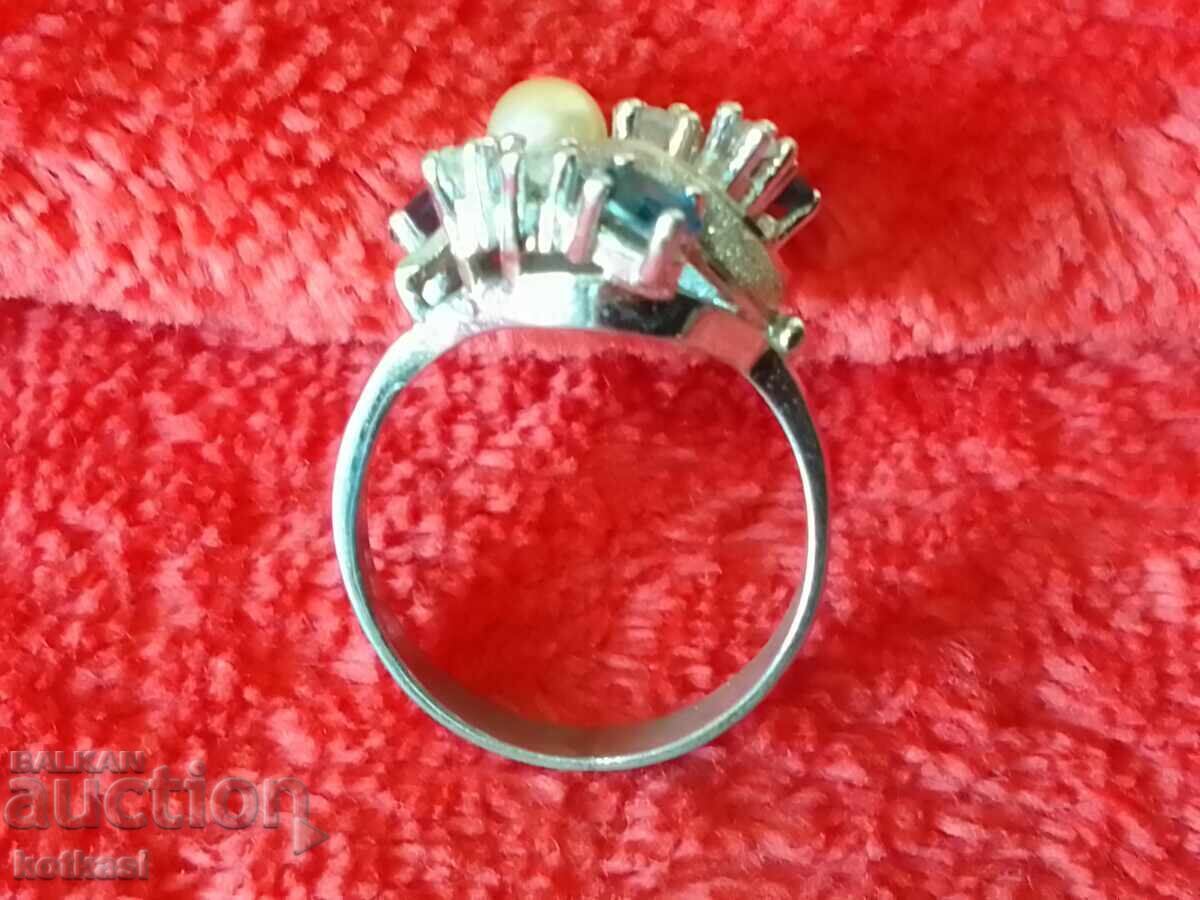 Delivery of Old silver 925 ring semi-precious stone marking pearl