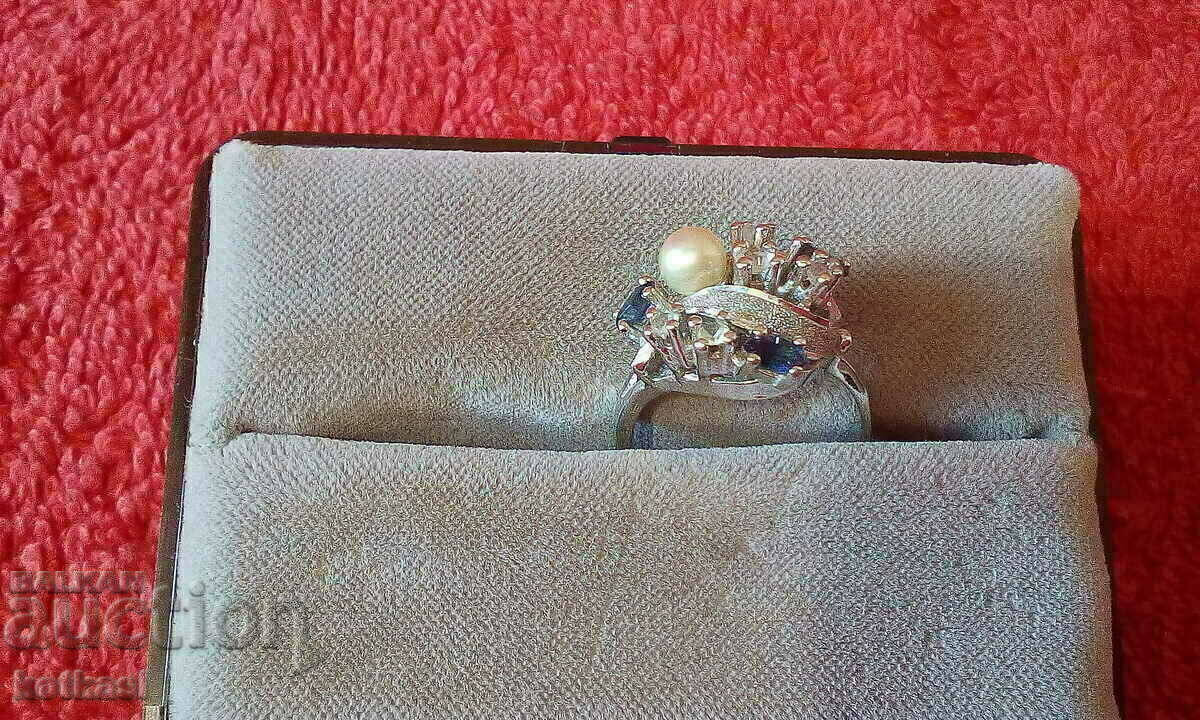 Old silver 925 ring semi-precious stone marking pearl - 5 Old silver 925 ring semi-precious stone marking pearl - 5
