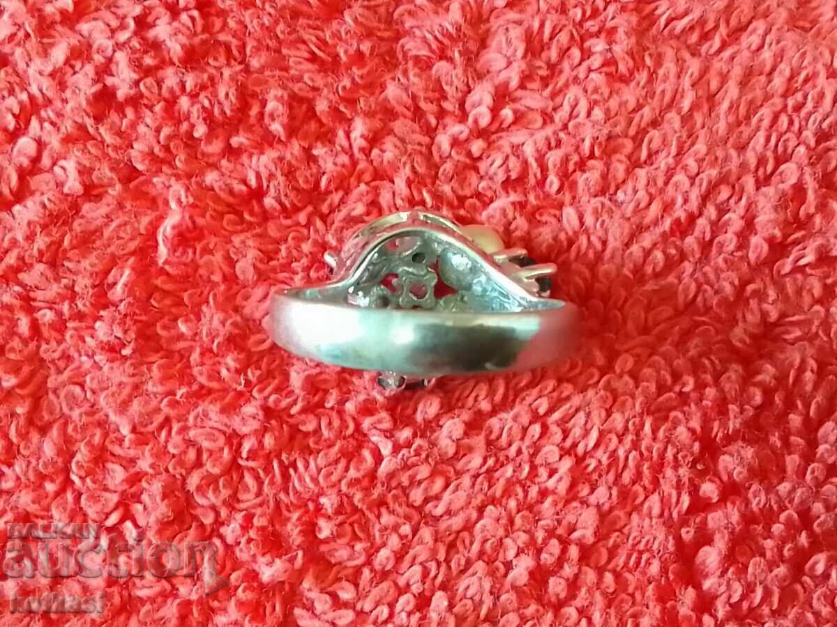 Old silver 925 ring semi-precious stone marking pearl - 6