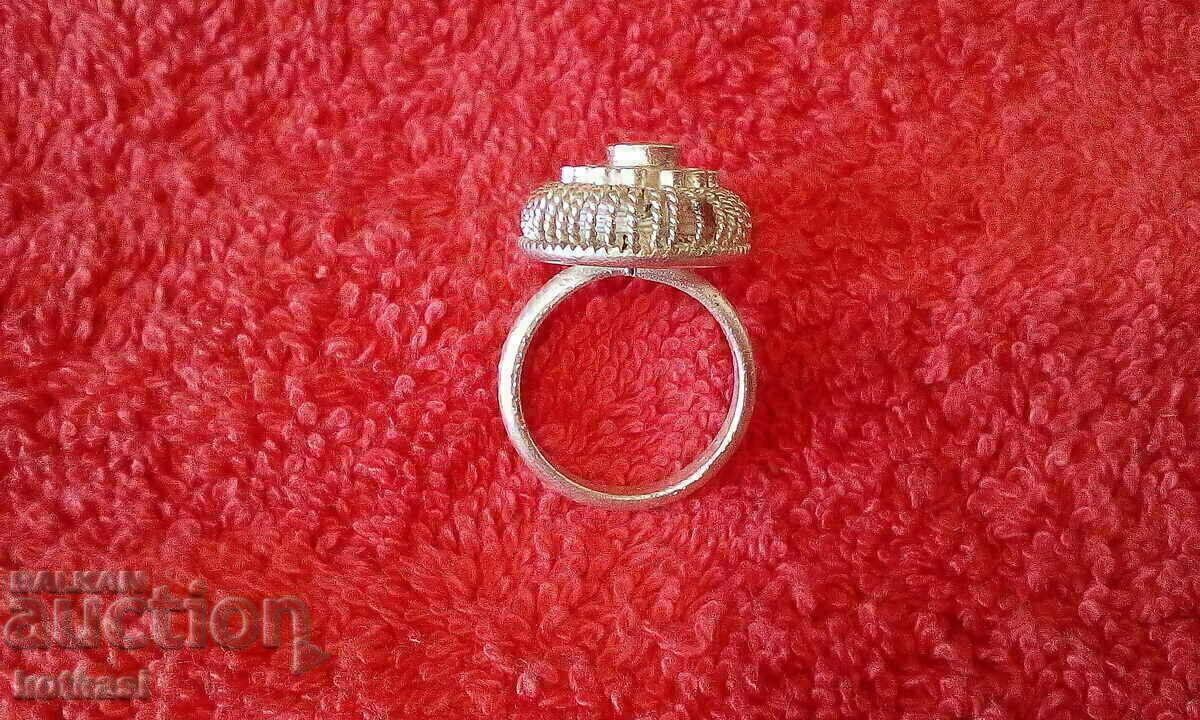 Old silver ring semi-precious stone filigree - 5 Old silver ring semi-precious stone filigree - 5