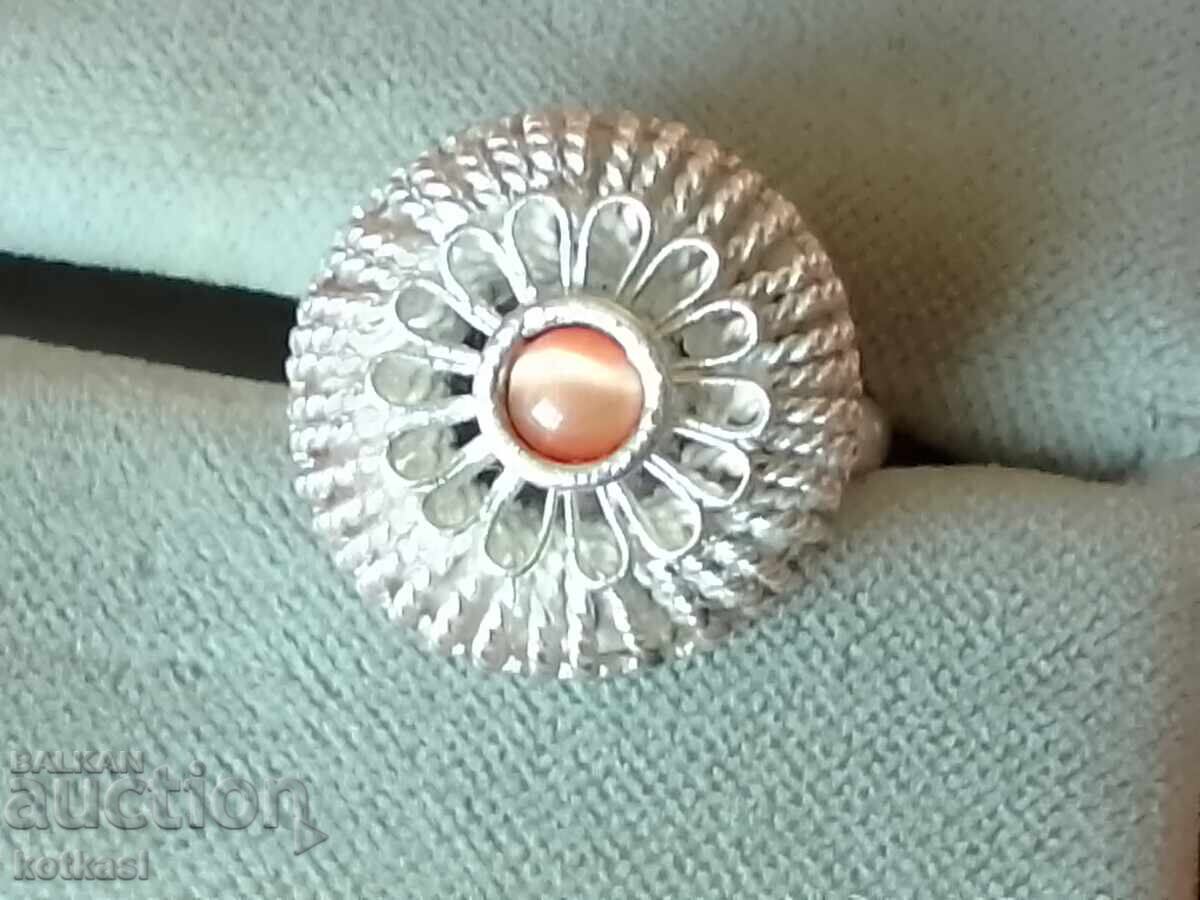 Стар сребърен пръстен полускъпоценен камък филигран - 5