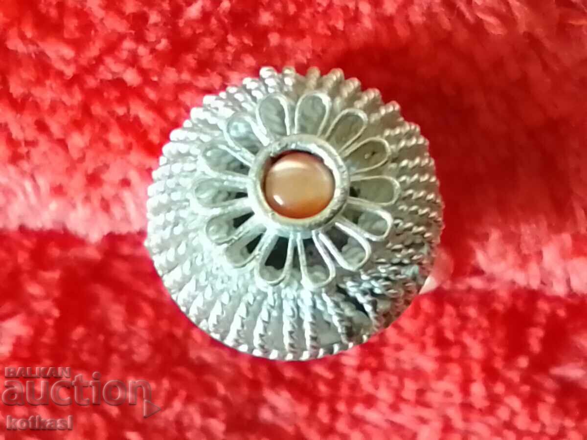 Стар сребърен пръстен полускъпоценен камък филигран - 6