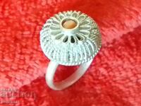 Old silver ring semi-precious stone filigree