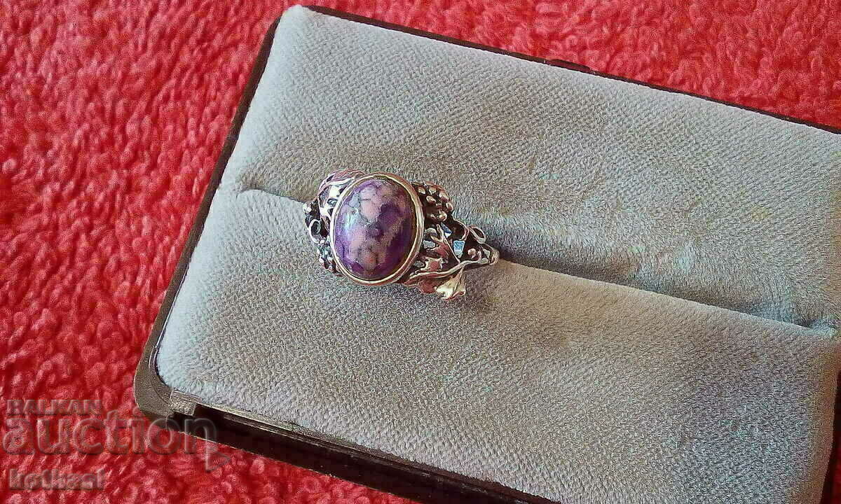 Old silver 925 semi-precious stone ring - 5