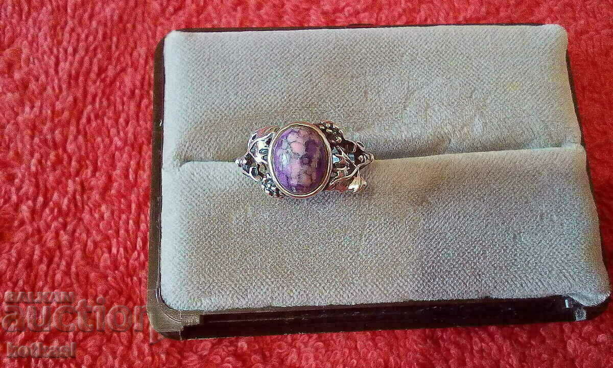 Old silver 925 semi-precious stone ring - 6