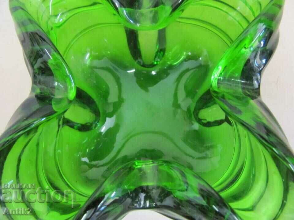 60s Vintich Crystal Glass Large Solid Ashtray - 5