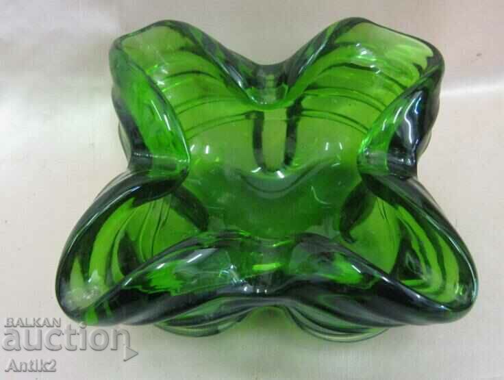 60s Vintich Crystal Glass Large Solid Ashtray - 7