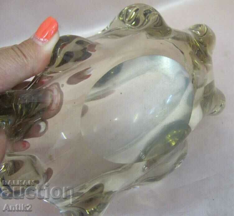 Auction  60s Vintich Crystal Glass Large Solid Ashtray