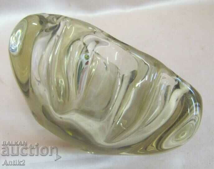 60s Vintich Crystal Glass Large Solid Ashtray - 5