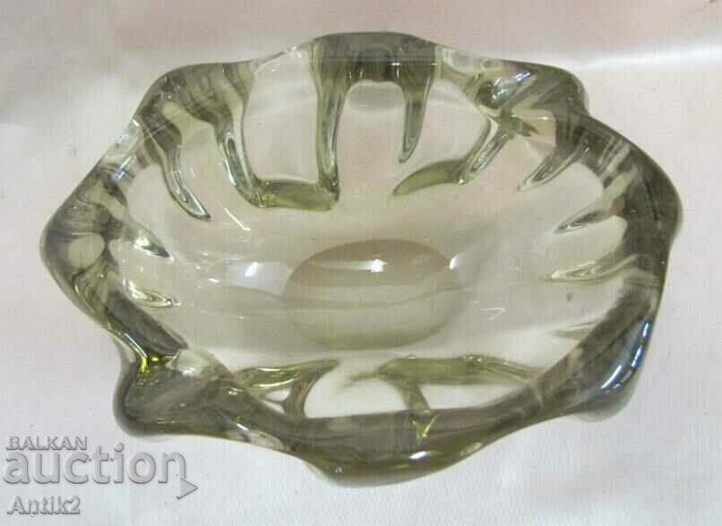 60s Vintich Crystal Glass Large Solid Ashtray - 7