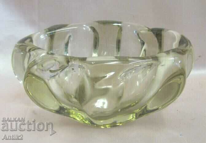 60s Vintich Crystal Glass Large Solid Ashtray