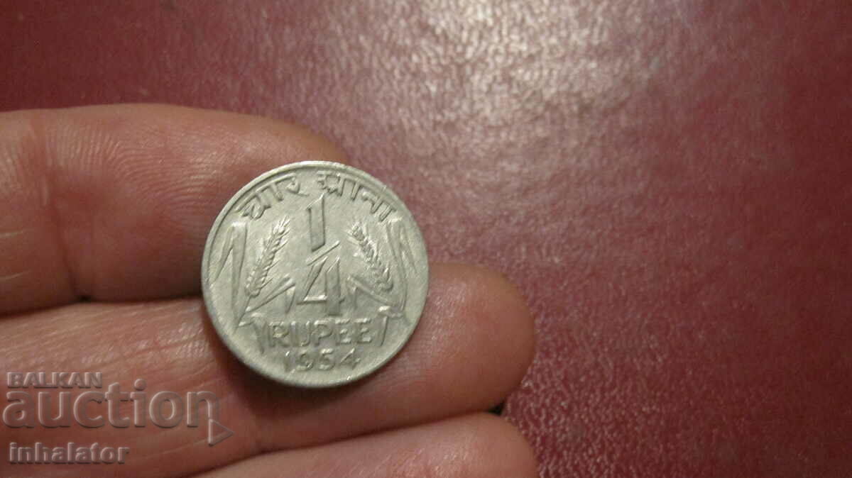 1954 1/4 rupie India - MD Calcutta nemarcată