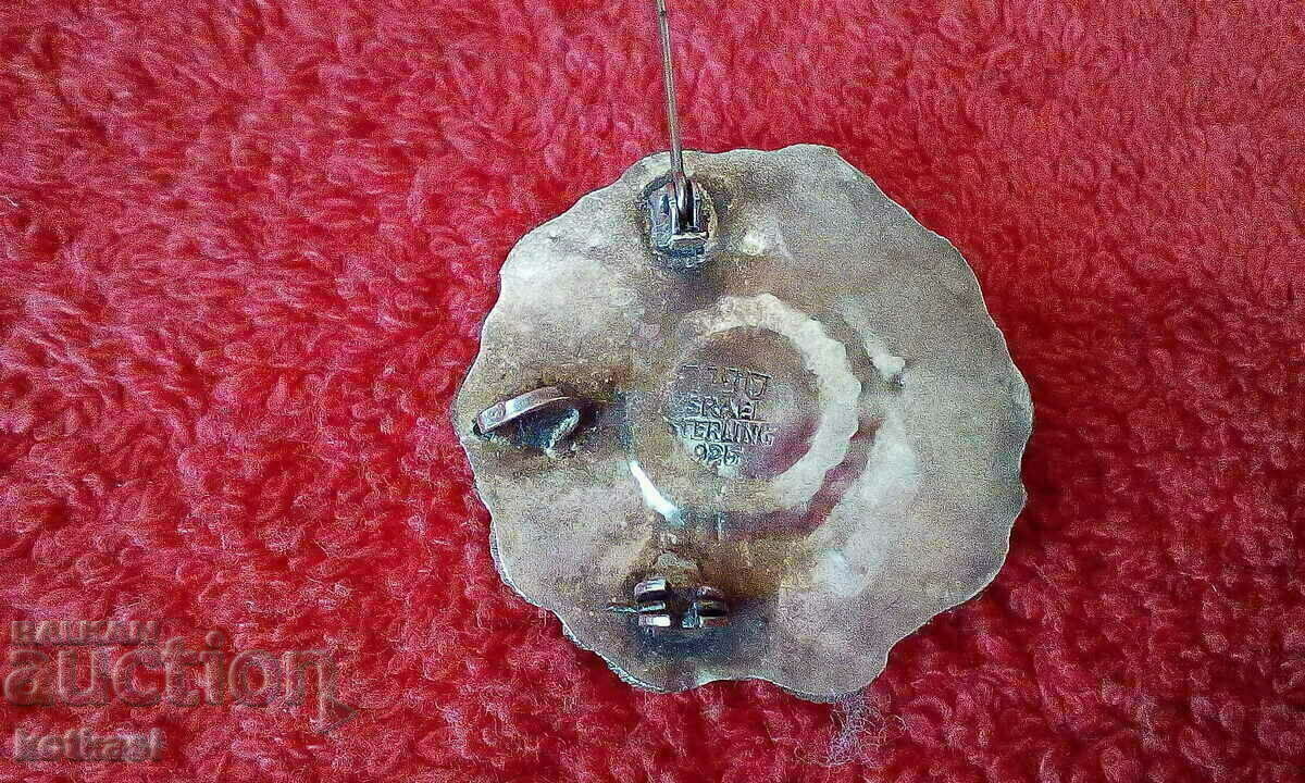 Auction  Old silver 925 brooch pendant green semi-precious stone