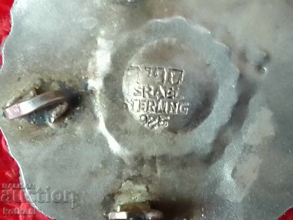 Auction  Old silver 925 brooch pendant green semi-precious stone