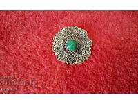 Old silver 925 brooch pendant green semi-precious stone
