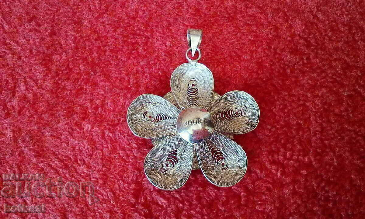 Auction  Old silver 900 filigree pendant