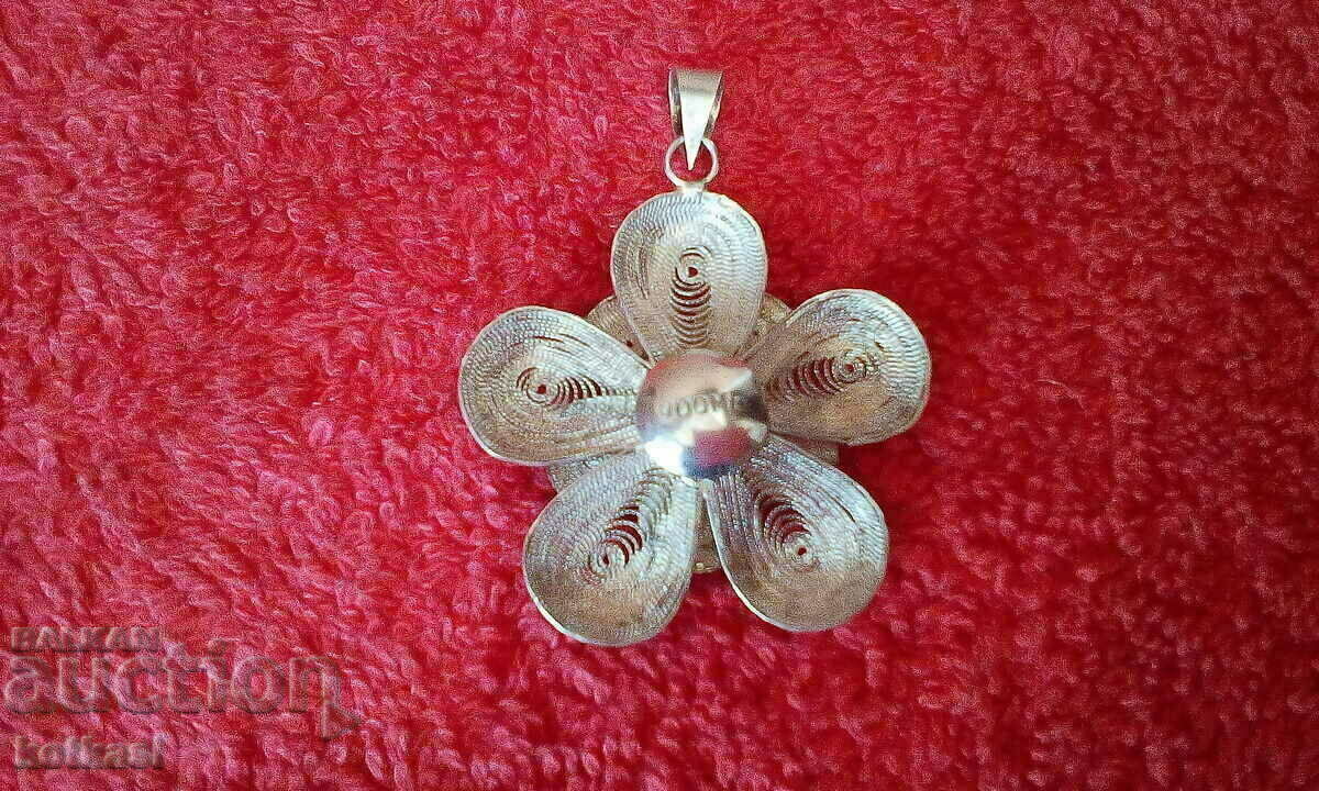 Old silver 900 filigree pendant - 5
