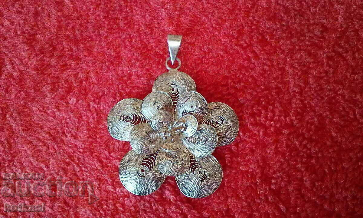 Old silver 900 filigree pendant - 6