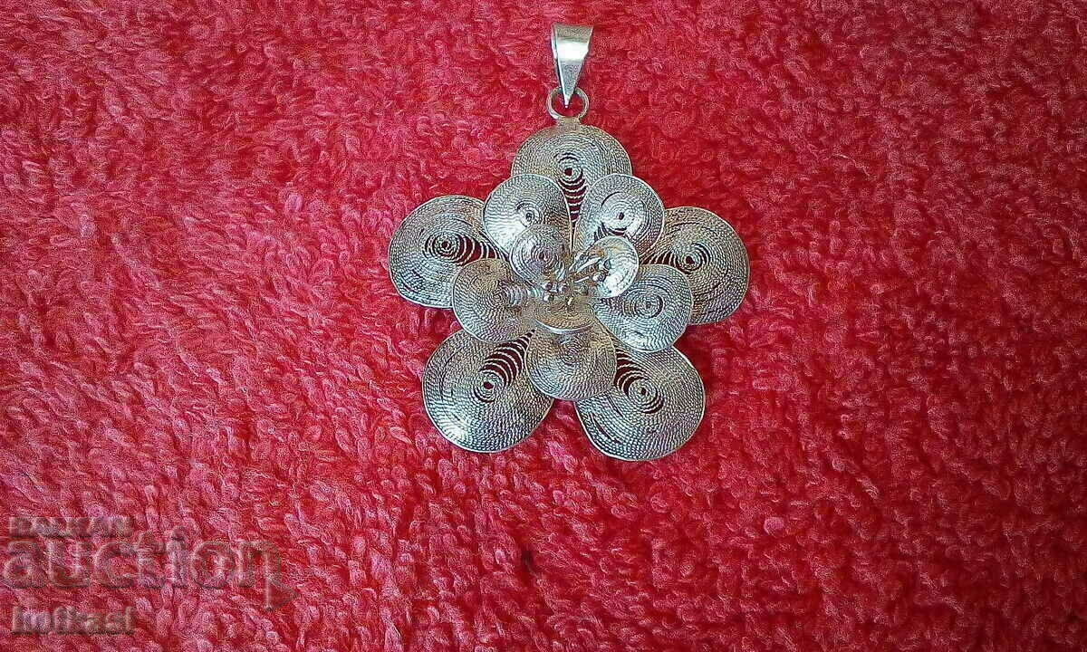 Old silver 900 filigree pendant - 7