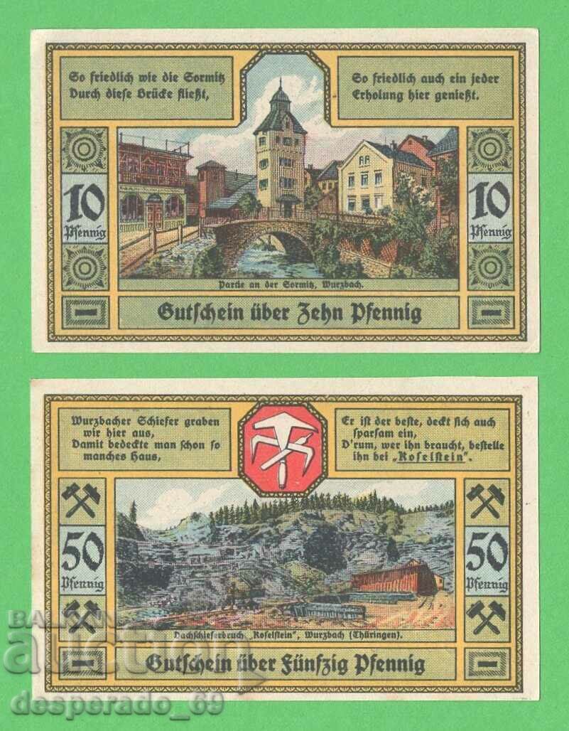 (¯`'•.¸NOTGELD (πόλη Wurzbach) 1921 UNC- -2 τεμ. τραπεζογραμμάτια '´¯)