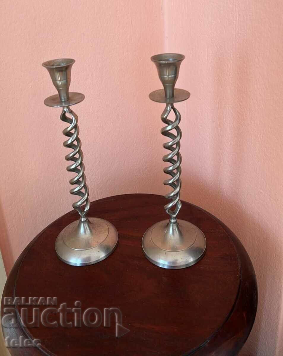 Set of two tall candlesticks