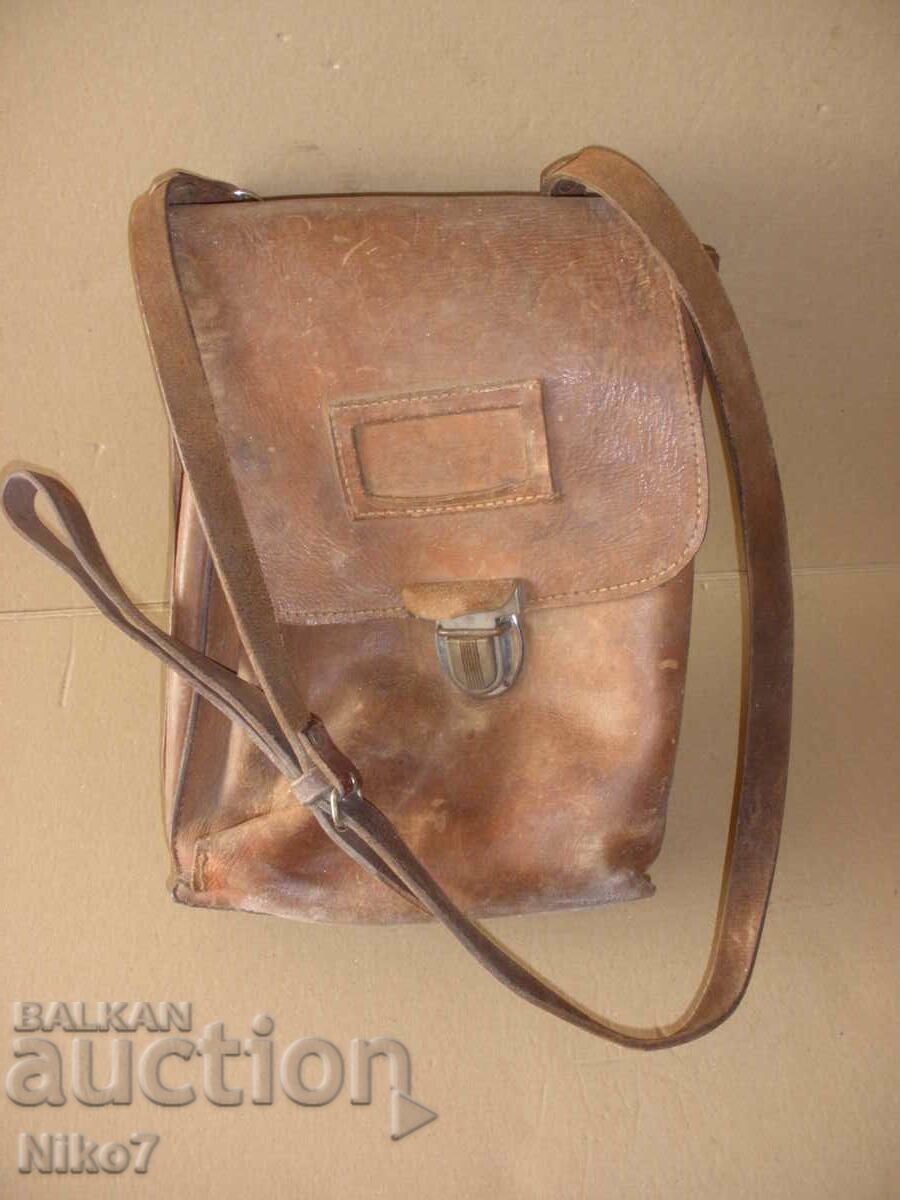 Old, military, leather bag - genuine leather.