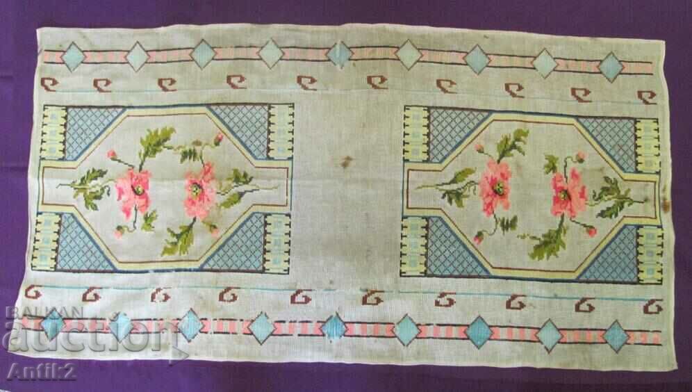 19th Century Hand Embroidered Bedspread, Check