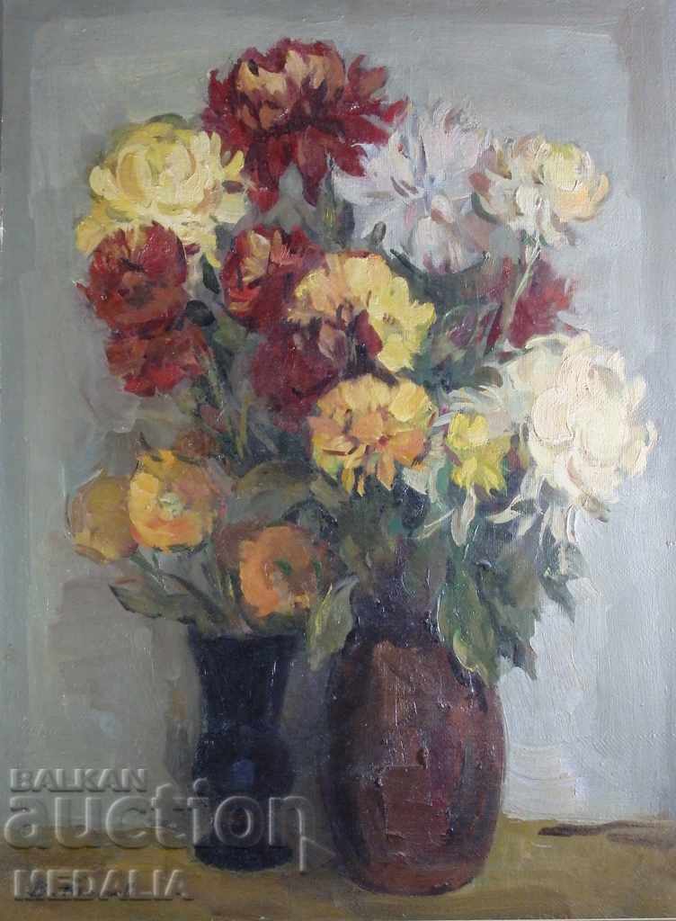 Veselin Tomov-still life-mass. paints-signed-1965-ident with price 3000.00 BGN | € 1533.88 Veselin Tomov-still life-mass. paints-signed-1965-ident with price 3000.00 BGN | € 1533.88