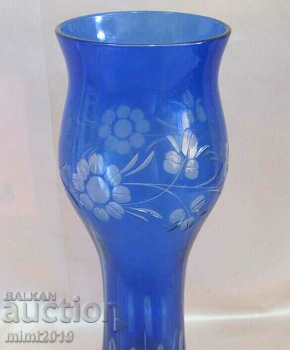 Vintich Crystal Blue Glass Vase Bohemia with price 49.00 BGN | € 25.05