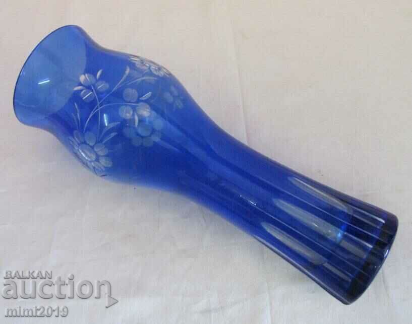Delivery of Vintich Crystal Blue Glass Vase Bohemia