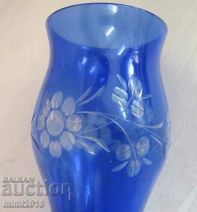 Vintich Crystal Blue Glass Vase Bohemia - 5