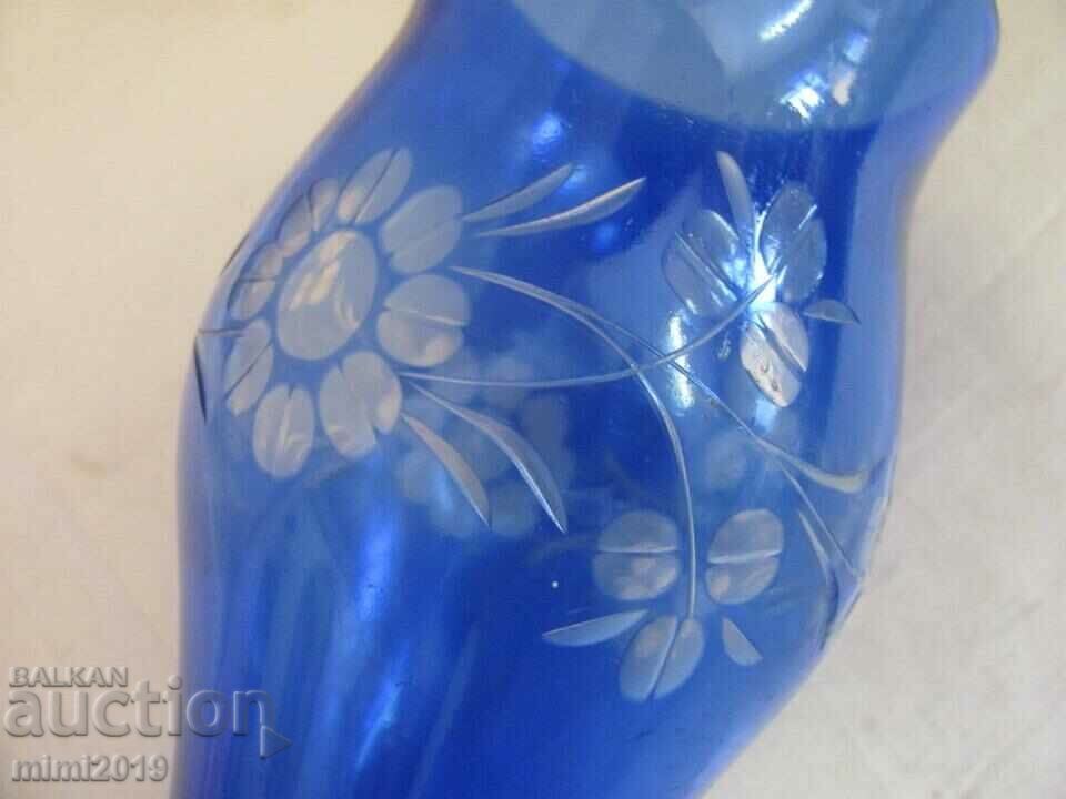 Vintich Crystal Blue Glass Vase Bohemia - 6