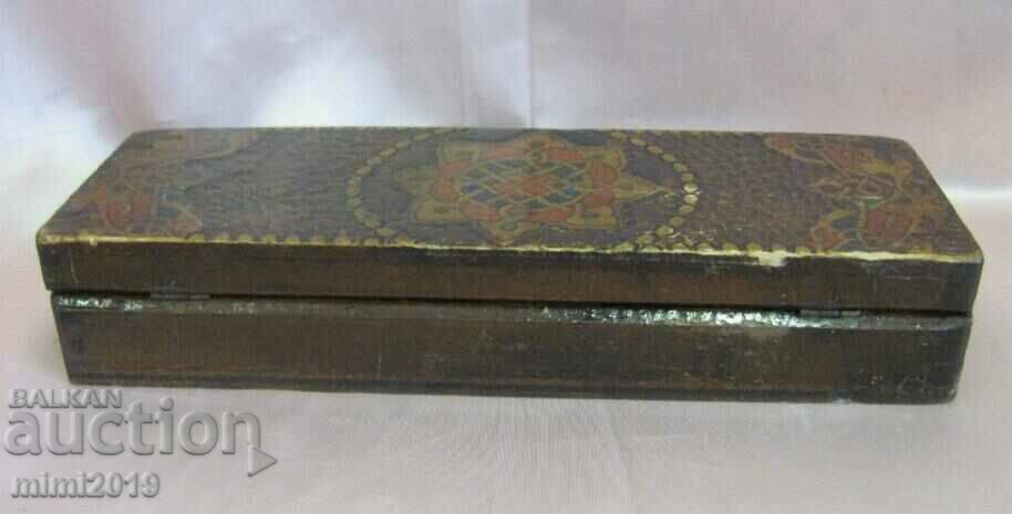 Ξύλινο κουτί του 19ου αιώνα για μολύβια και στυλό - 7