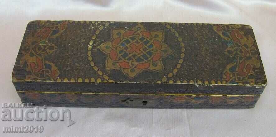 19 век Дървена Кутия за Моливи и Писалки