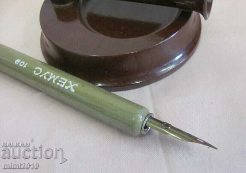 Vintich Wooden Pen Holder with Bakelite Desk Stand - 6 Vintich Wooden Pen Holder with Bakelite Desk Stand - 6