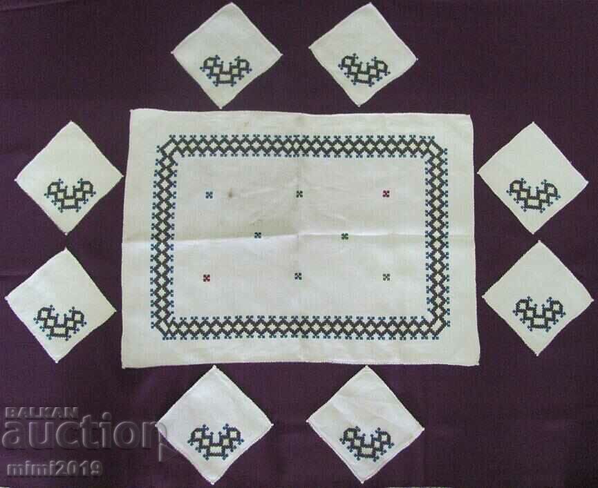 19th century Placemat with Serving Napkins hand embroidery