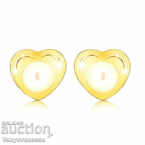 Earrings made of yellow 9K gold - a small shiny heart