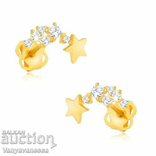Sparkling 9K gold earrings - shooting star, stones