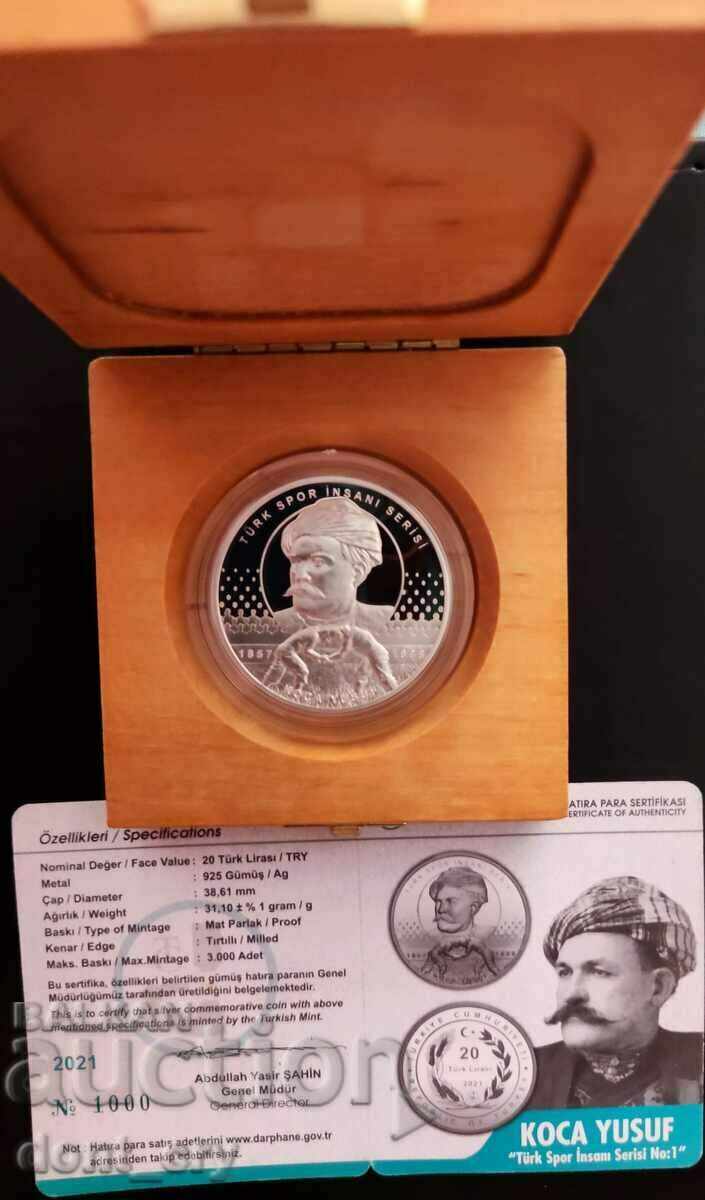 Silver 20 Lira Kocha Yusuf Borbi 2021 Turkey