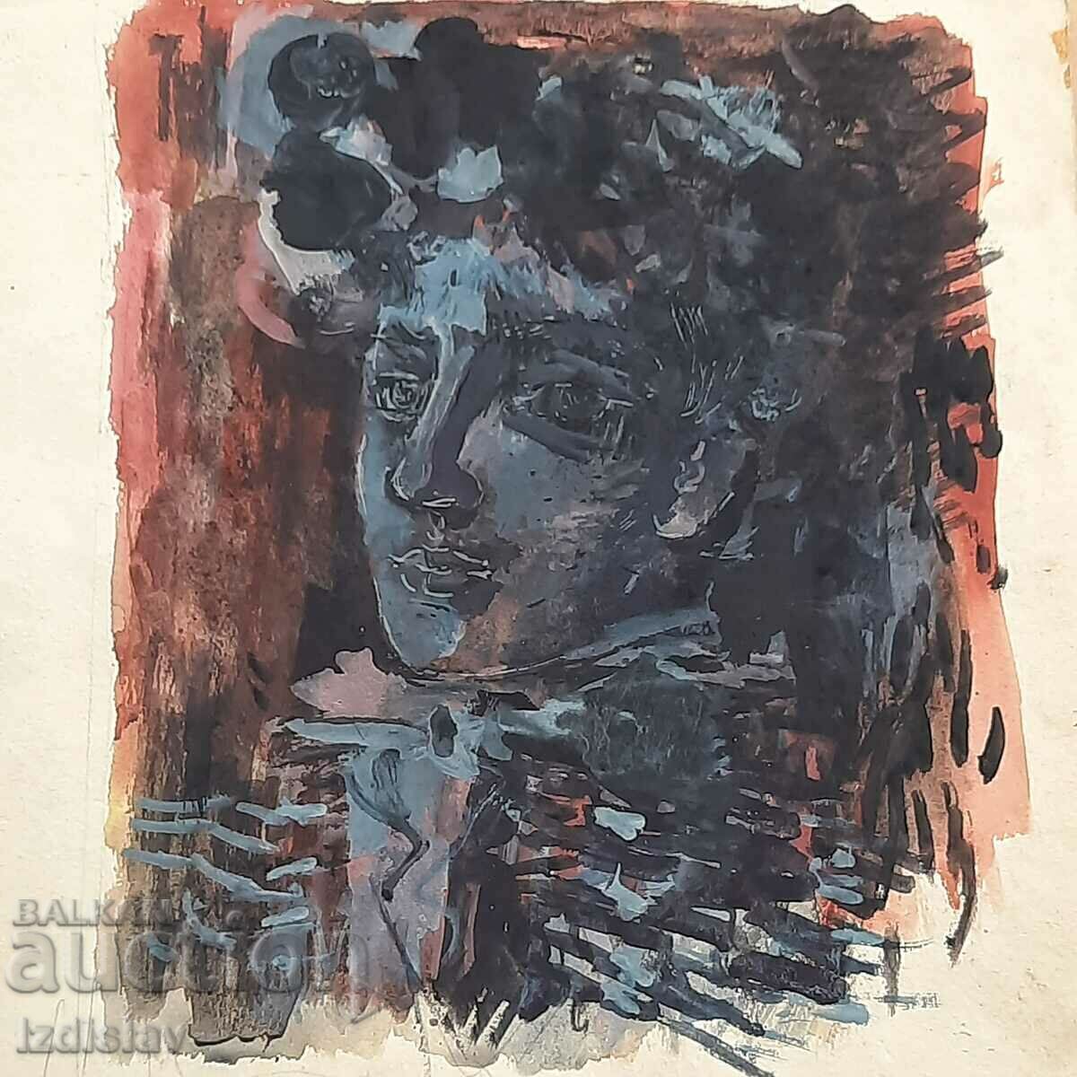 Auction Old tempera abstract painting Auction Old tempera abstract painting