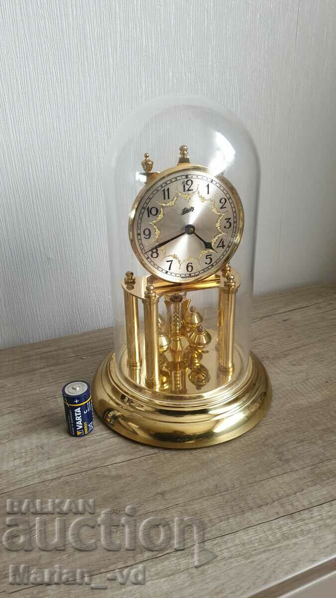 Auction Large German Quartz Table Clock with Schatz Flask Auction Large German Quartz Table Clock with Schatz Flask